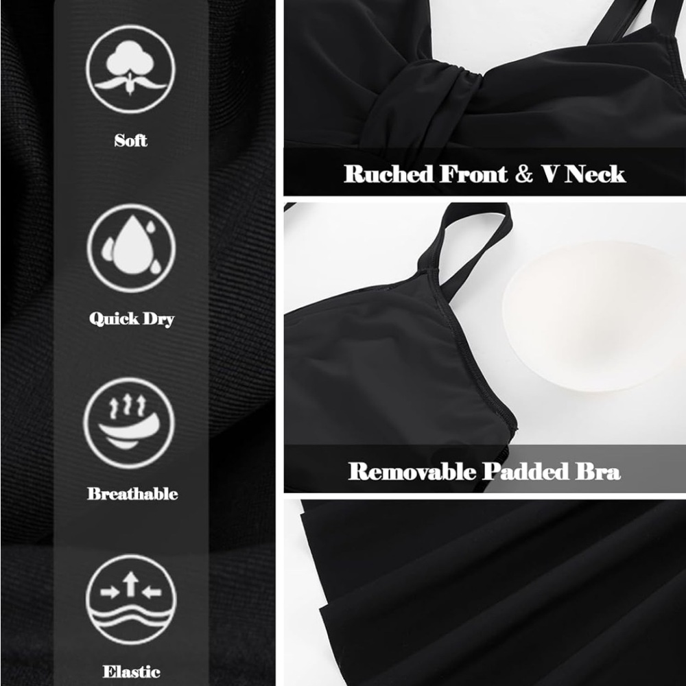 Plus-Size Black V-Neck One-Piece Swimdress - Picture 5 of 11